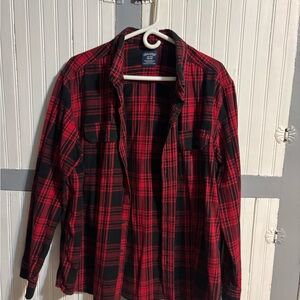 Faded Glory Red and Black Plaid Casual Button Down Shirt